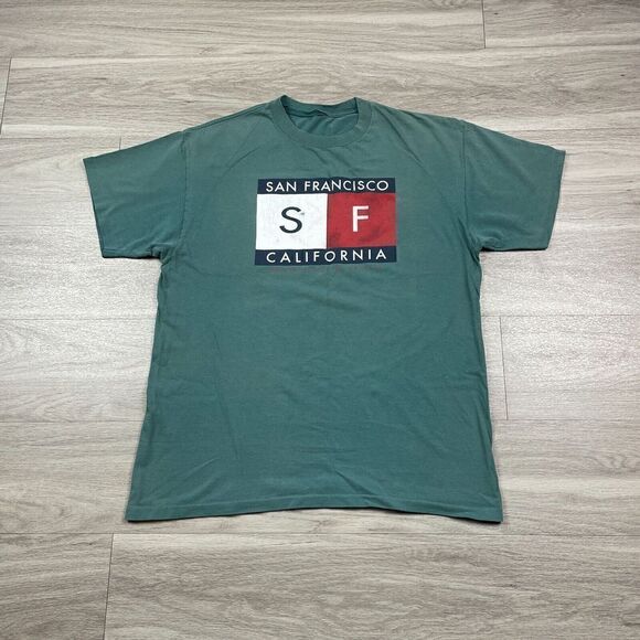 Vintage Shirt Mens Large Green San Francisco California 90s Single Stitch - Picture 1 of 10